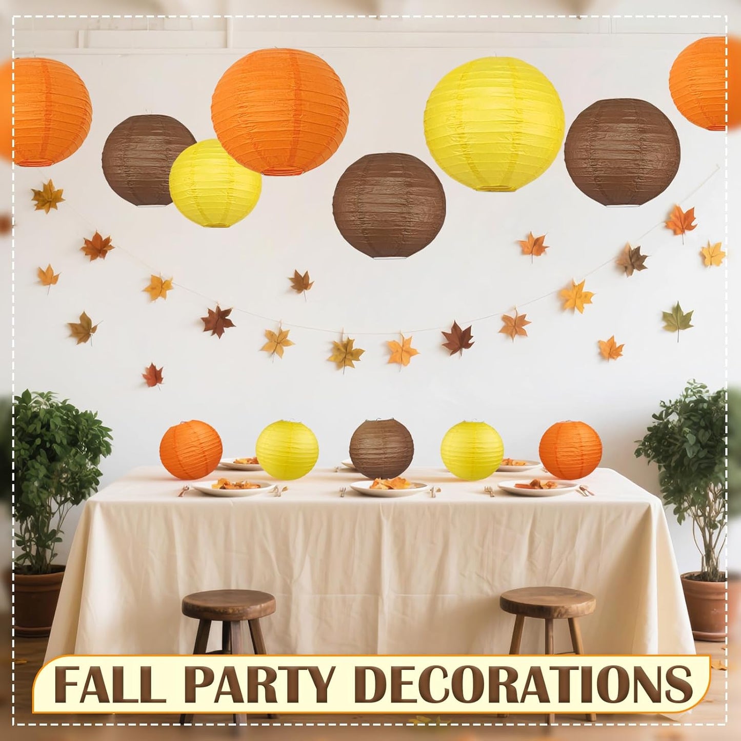 12Pcs Fall Paper Lanterns, Various Sizes (6" 8" 10" 12") Hanging Yellow Orange and Brown Paper Lanterns for Baby Shower Bridal Shower Wedding Birthday Thanksgiving Fall Party Decorations