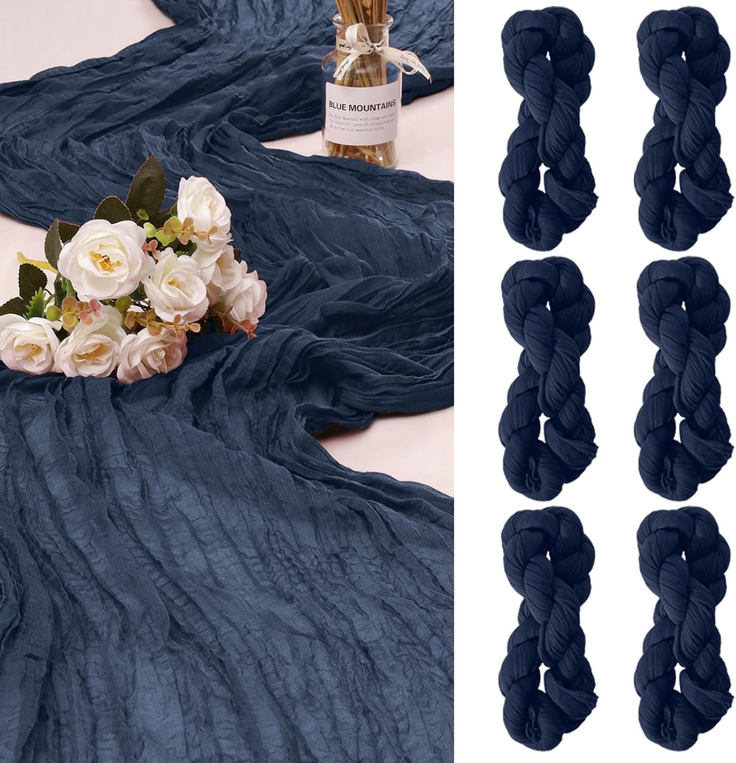 6 Pack Cheesecloth Table Runner 10Ft Christmas Gauze Boho Table Runners for Wedding Decor Bridal Shower Decorations Baby Shower Party(35" x 120")