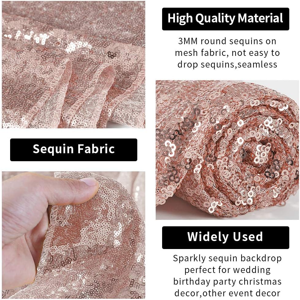 Hahuho Rose Gold Sequin Backdrop Curtain, 2PCS 2FTx8FT Glitter Backdrop Curtain for Parties, Christmas, Wedding, Party Decoration（2 Panels, 2FT x 8FT, Rose Gold