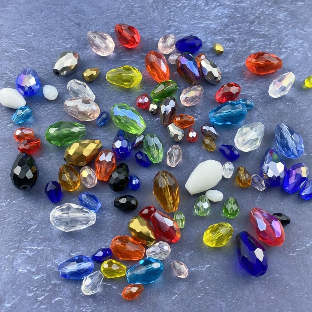 200pcs 4x6mm Teardrop Crystal Glass Beads Vertical Hole Faceted Glass Teardrop Spacer Beads for Bracelets Necklace Earring DIY Jewelry Making Craft(Light Green AB)