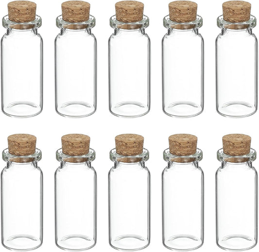 uxcell 10Pcs Mini Glass Bottles with Cork Stoppers, 10ml Small Clear Bottles Glass Empty Jars Vials for DIY Crafts Party Wedding Decor Favors