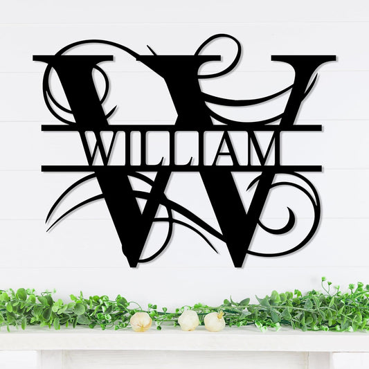 Personalized Metal Name Signs, Split Letter Monogram Wall Decor, Custom Last Name Sign, Family Name Sign for Outdoor, Personalized Wedding Gift, Garden Decor, Metal Wall Art, Housewarming Gift (MonogramDesign_6)