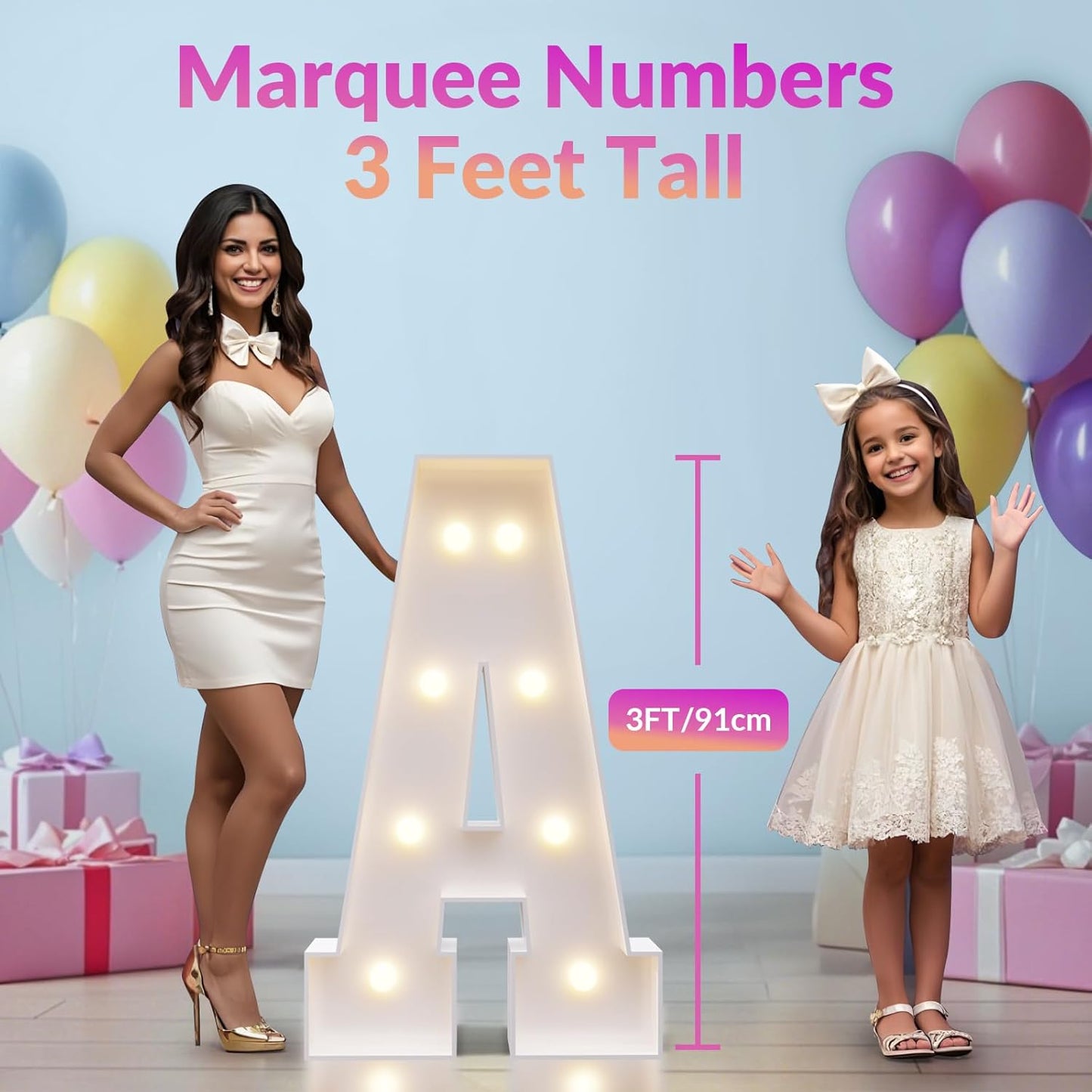 JoyMuse Marquee Letters 3 Feet Tall, Light Up Letters 3FT with Lights, Large Letters for Party, Letter H Light Up Letters for Baby Shower Wedding Proposal Graduation Birthday Decorations