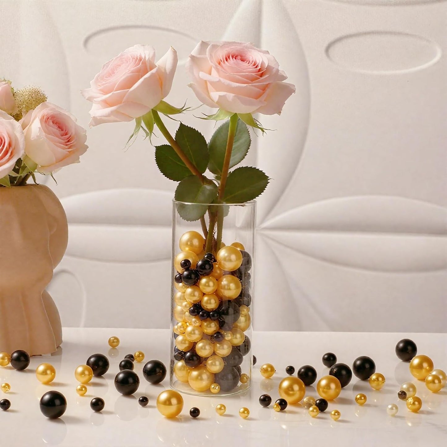 200 Pcs Vase Filler Beads Black and Gold Pearl Beads for Vase No Hole Pearls for Centerpieces Vases Home Table Party Decor Wedding DIY 8/14/20mm