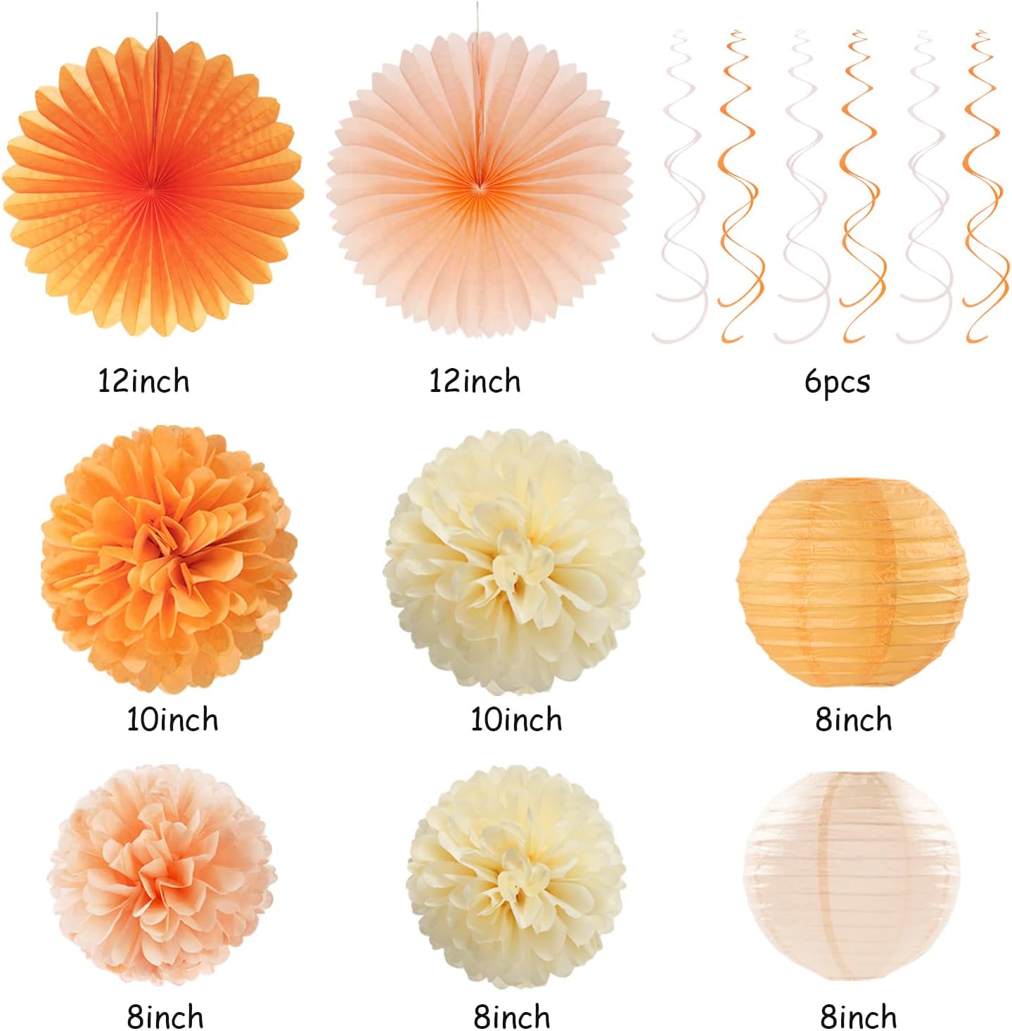 Orange-Peach Beige First Happy-Birthday Party-Decorations - 31pcs 20th Women Girls Bohemian Groovy Paper Lanterns Streamers Banner,Tissue Pom Poms Decor,Fall Boho Fans Tassels Graland Backdrop Hugmoon