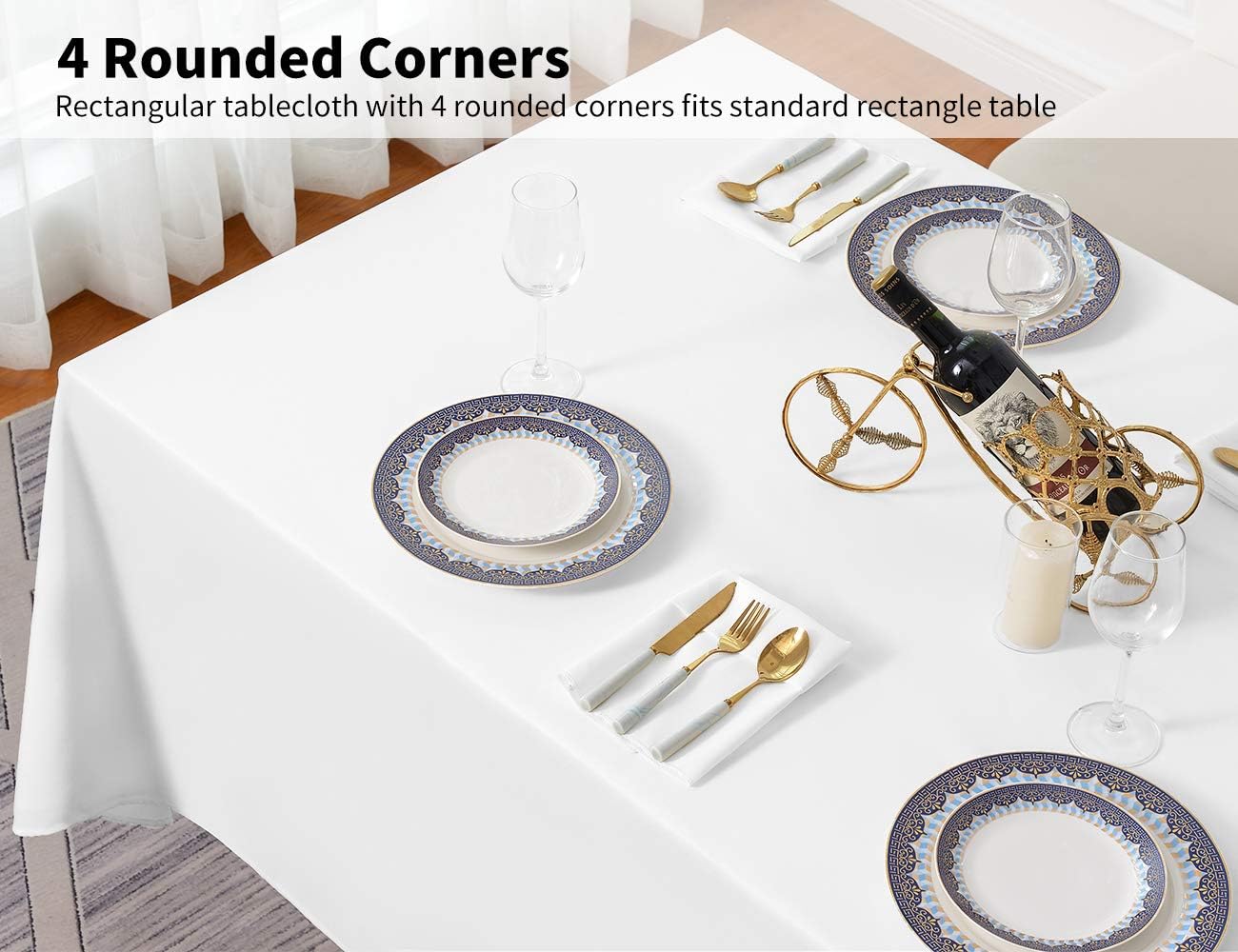 Surmente 2 Pack White Rectangle Tablecloth 90 x 132-inch Rectangular Polyester Table Cloth for Weddings, Banquets, or Restaurants