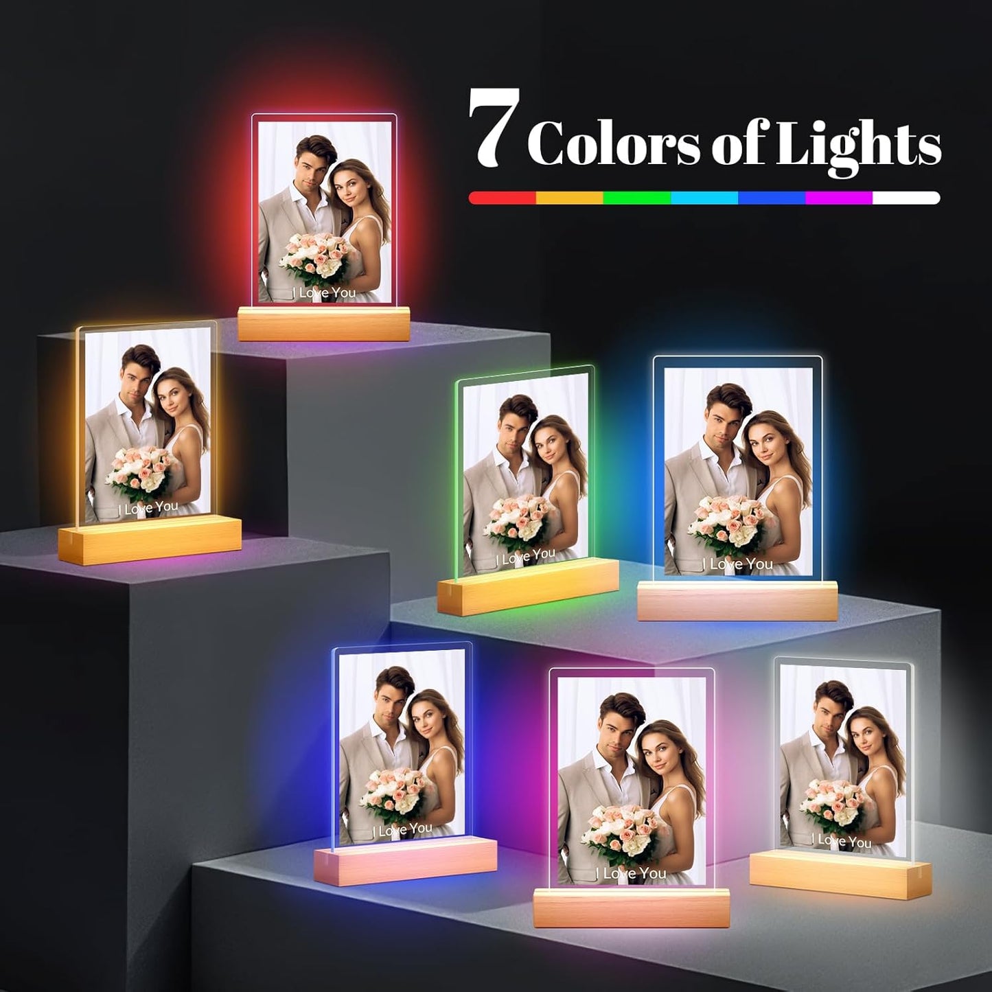 Custom Picture Frames with Photo, Personalized Photo Frame with Night Light, Customized Picture Frames, Personalized Anniversary Photo Gifts for Women, Men, Him, Her, Couple, Boyfriend, Girlfriend