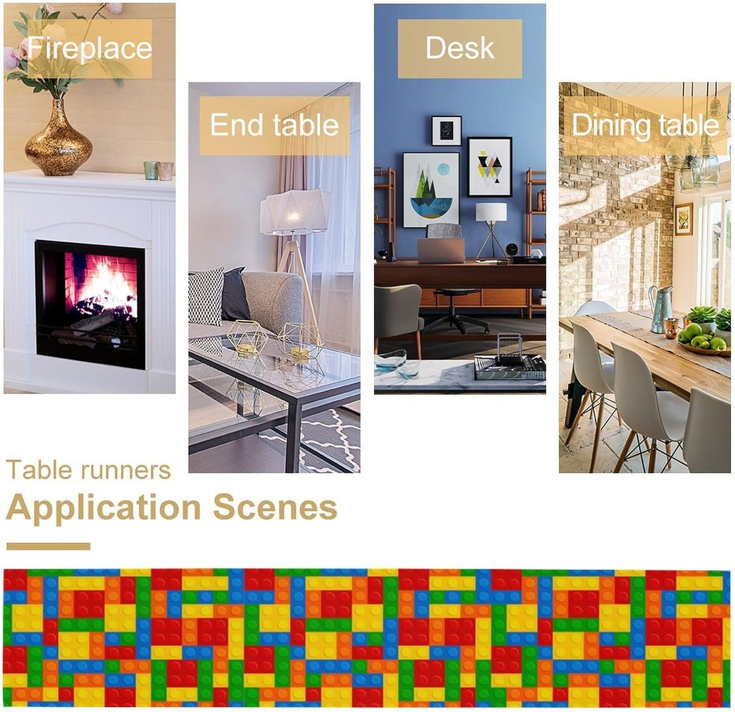 Building Blocks Table Runner Funny Celebration Party Birthday Party for Kids Teens Table Runner for Kitchen Picnic Home LivingRoom 13x70 Inch