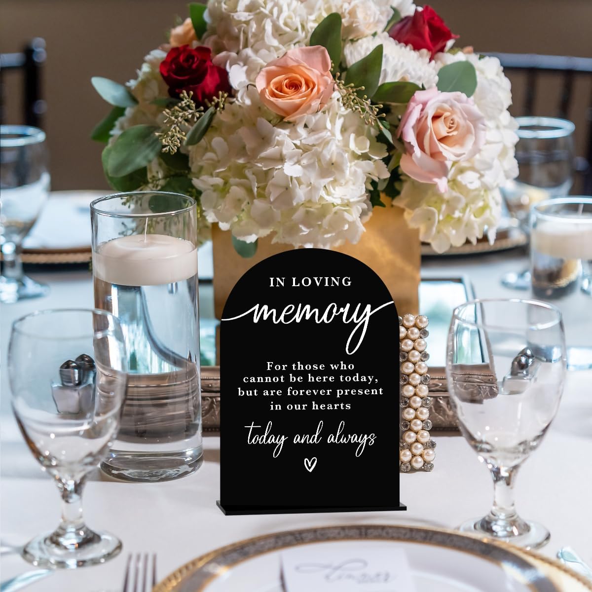 In Loving Memory Acrylic Wedding Sign Memory Table Sign for Wedding Wedding Signs for Ceremony Modern Calligraphy Arch Acrylic Table Top Sign for Wedding Reception and Event Party Table(black)