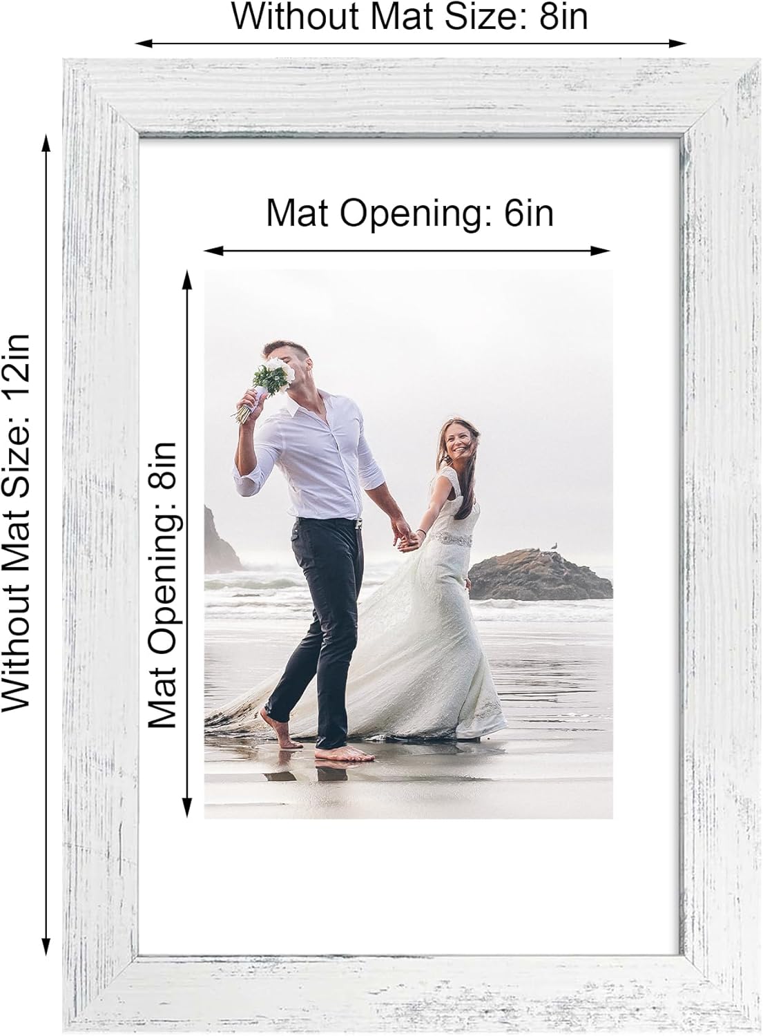 8x12 Picture Frame Set of 4 with High Definition Glass, Distressed White Frame Display 6x8 Picture with Mat or 8 x 12 Without Mat, Wood Rustic Photo Frames for Tabletop and Wall Mounting