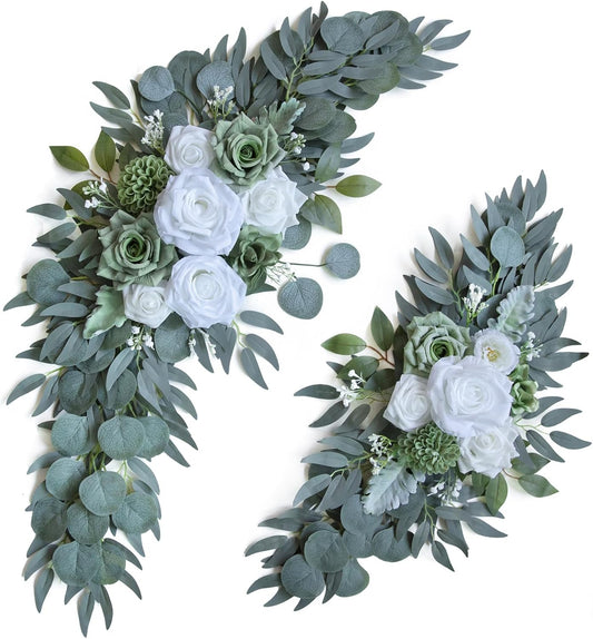 ponatia Wedding Arch Flowers (Pack of 2), Artificial Sage Green Wedding Flowers for Wedding Welcome Signs Decorations and Flower Arch for Wedding Ceremony Reception (Sage Green)
