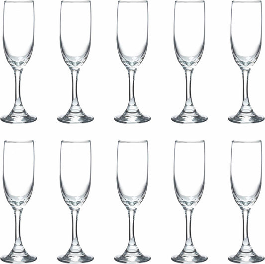 DISCOUNT PROMOS Premiere Champagne Flutes 6.25 oz. Set of 10, Bulk Pack - Elegant Drinkware for Weddings, Events, & Promotional Gifts - Clear