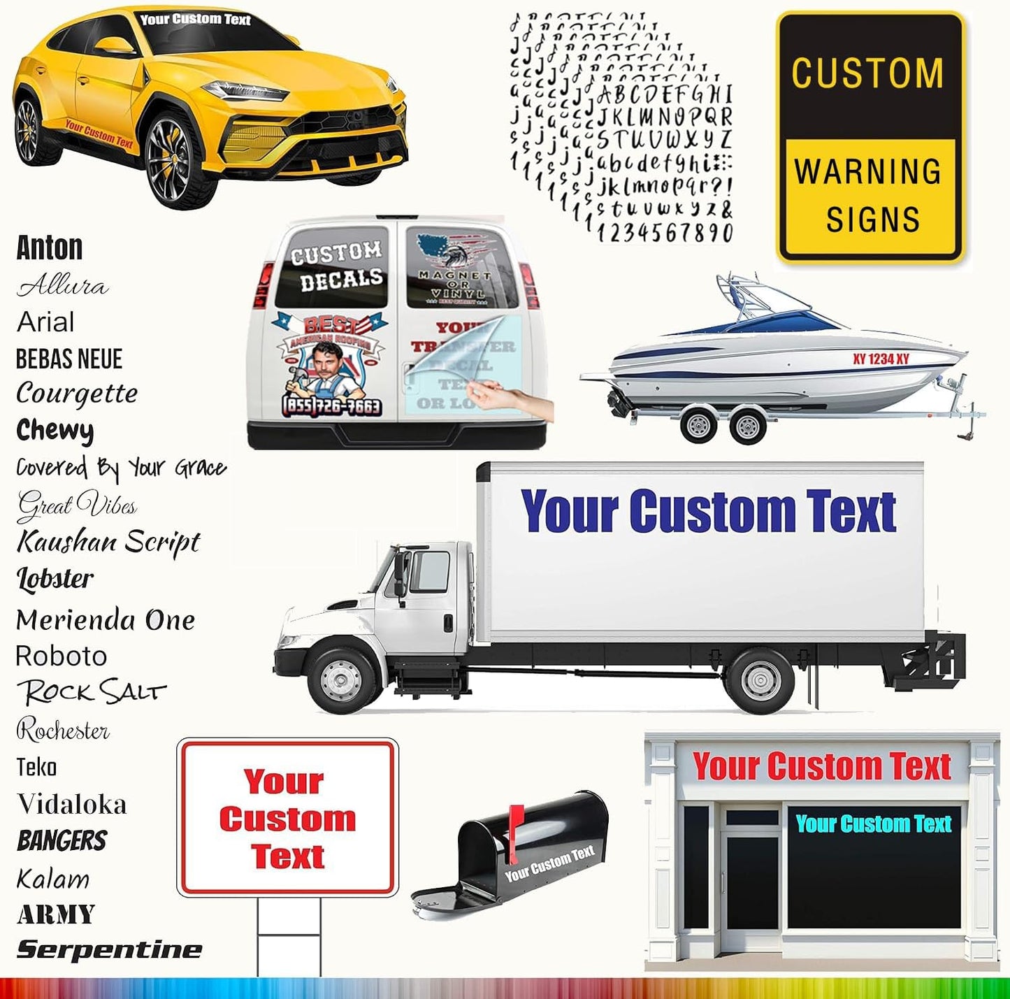 Personalize Your OWN Windshield Decal - Custom Vinyl Sticker Car Window - Car Windshield Graphic Name Letters Car Truck Door Banner（2PCS）