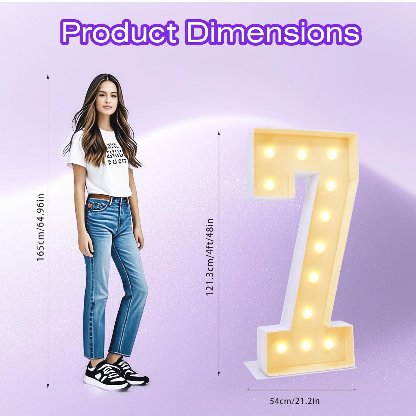 4FT Plastic Marquee Numbers 7 - Light up Numbers Are Made from Corrugated Plastic Board - Quick Assembly Without Tools, Disassembled Components Can Be Used for Photo Wall Decoration, Yard Sale Signs