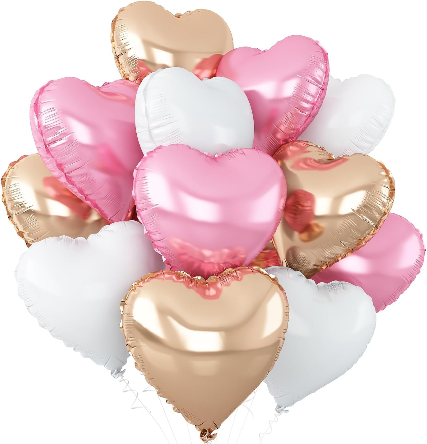 Pink White Heart Balloons,12Pcs Rose Gold Heart Shaped Foil Balloons,18Inch White Rose Gold Helium Polyester Film Balloon for Valentine's Day Birthday Engagement Wedding Party Decorations