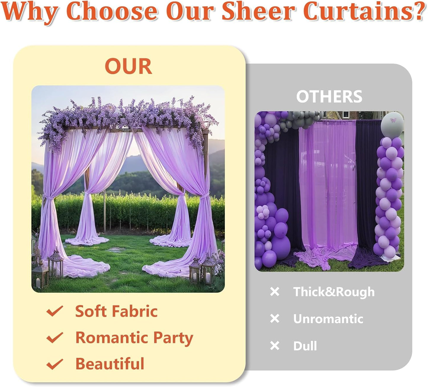 DUOBAO Lavender Chiffon Backdrop Curtain-2 Panels 29"x120" Wide 74cm by 300cm Length Sheer Wedding Backdrops Drapes Beach Curtains for Living Room Voile Window Drape Polyester Photography Background