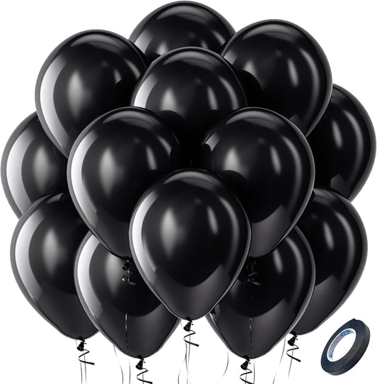 Bezente Black Balloons Latex Party Balloons - 100 Pack 12 inch Round Helium Balloons for Black Themed Graduation Anniversary Birthday Halloween Party Backdrop Prom Send off Decorations 2025