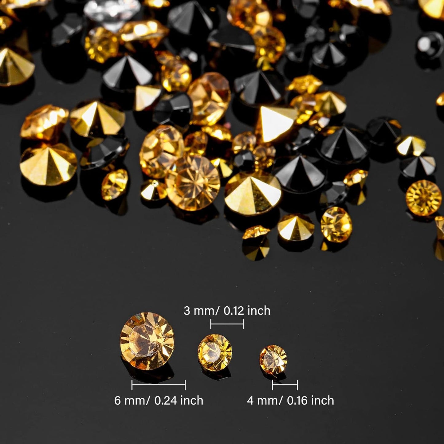10000 Clear Wedding Table Scatter Confetti Crystals Acrylic Diamonds Rhinestones for Table Centerpiece Decorations Wedding Bridal Shower Decorations Vase Beads (Gold, Black,3 mm, 4 mm, 6 mm)