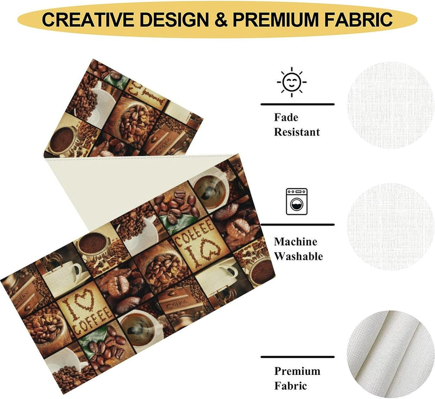 Coffee Theme Table Runner, Retro Farmhouse Coffee Cup Latte Cappuccino Tea Party Cafe Table Center Decor for Home Kitchen Dining Patio Holiday Party Indoor Outdoor Table Decorations,13"x108" Inch