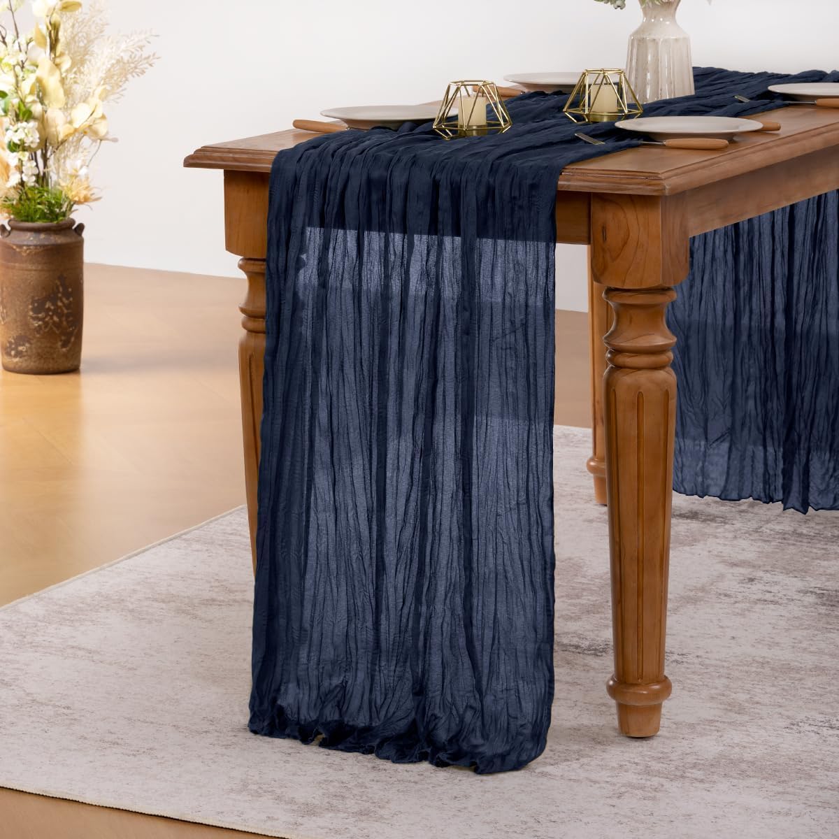 MLMW 4 Pack Navy Blue Table Runner Cheesecloth Boho Gauze Rustic Cheese Cloth Table Runner 160 inch Sheer 13.3ft for Graduation Wedding Party Baby Bridal Shower Birthday