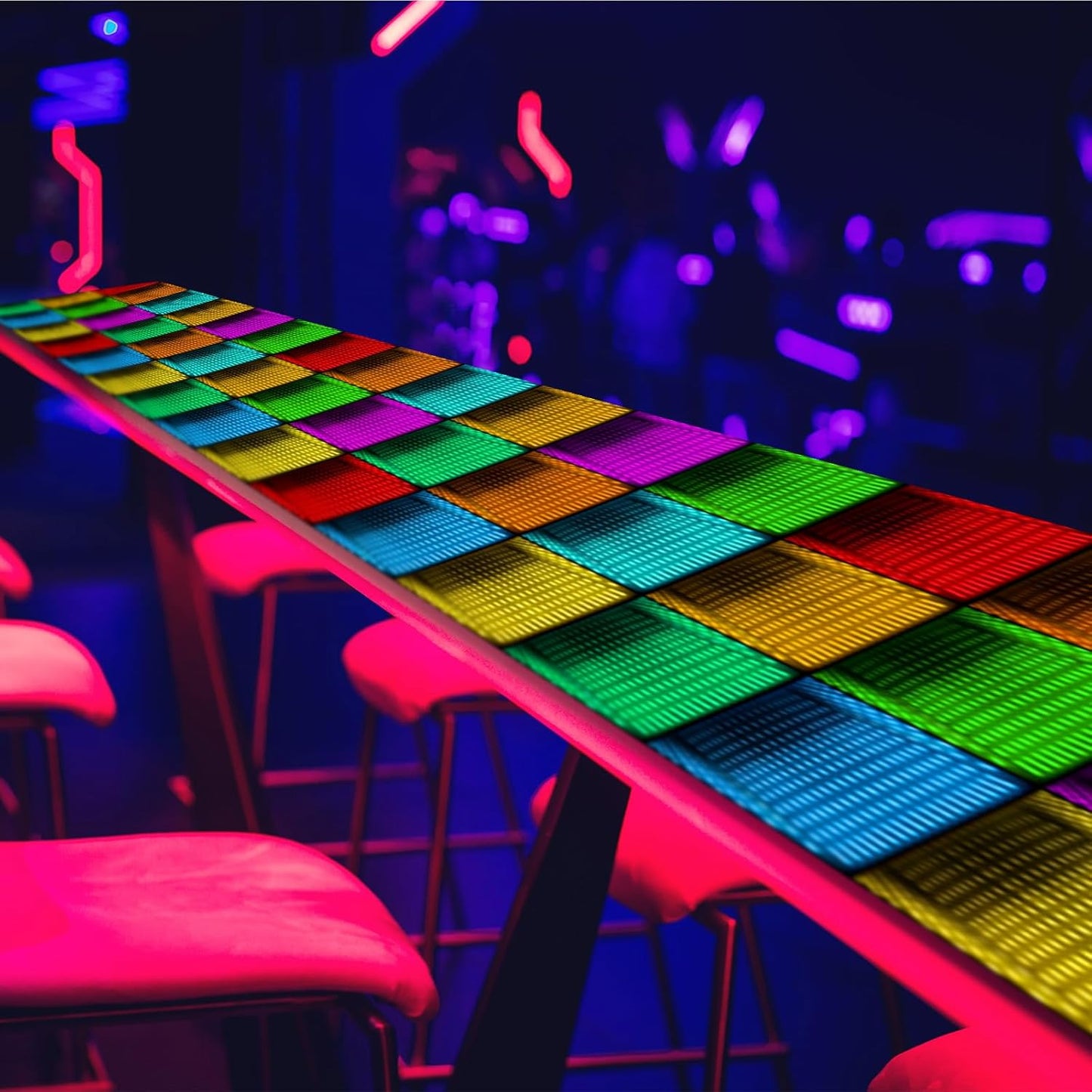 Haull 118 x 39 Inch Neon Light up Dance Floor Glow in The Dark Runner UV Reactive Blacklight Floor Aisle Runner Decor Wall Props for 80s 90s Neon Birthday Party Decorations(Dynamic Grid)