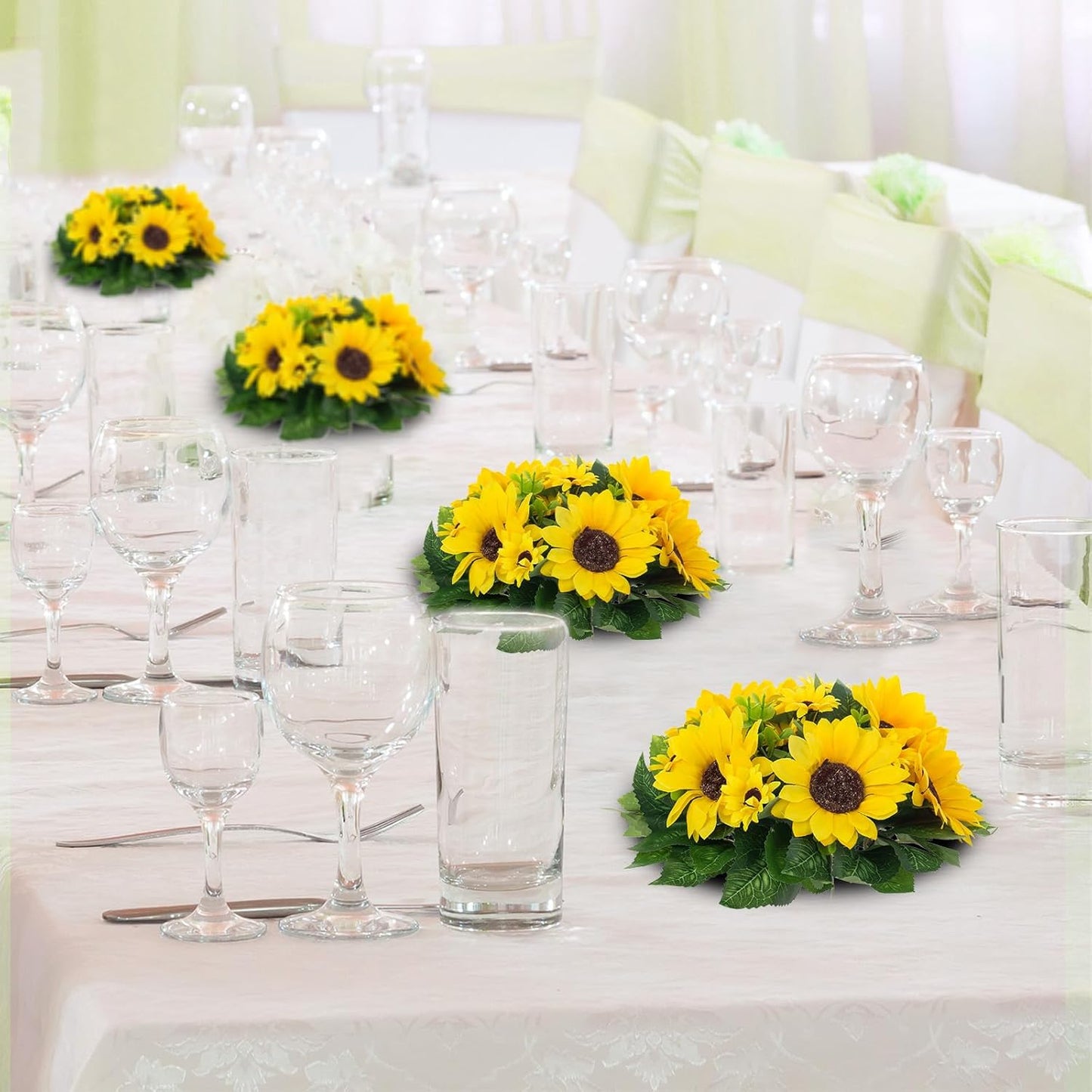 BLOSMON Sunflowers Artificial Flowers Ball - 10 Pcs Fake Yellow Sunflower Flowers CenterPieces Decoration for Wedding Table - Silk Kissing Floral Arrangements for Home Party Event DIY Decor