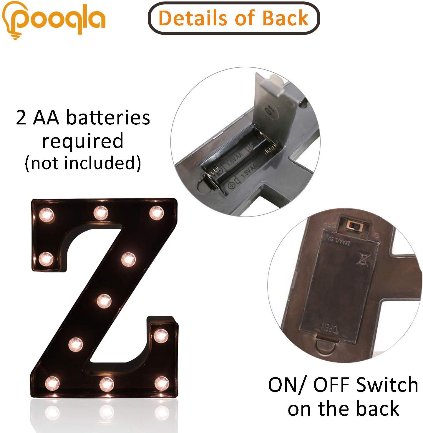 Decorative LED Illuminated Letter Marquee Sign - Alphabet Marquee Letters with Lights For Wedding Birthday Party Christmas Night Light Lamp Home Bar Decoration Z, Black