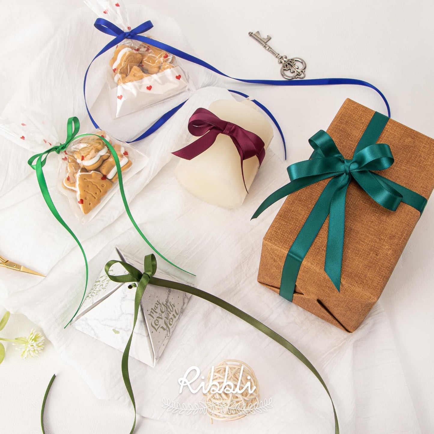 Ribbli Moss Green Satin Ribbon,Double Faced Satin 1/2 inch x Continuous 25 Yards,Use for Bows Bouquet,Gift Wrapping,Wedding Decoration,Floral Arrangement