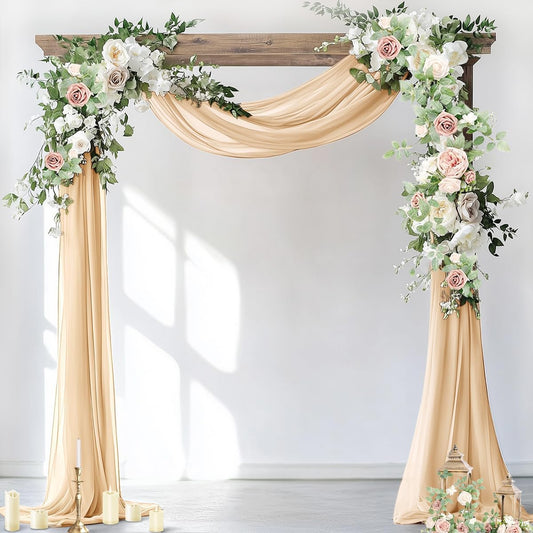 Socomi Wedding Arch Draping Fabric 1 Panel 29" x 19Ft Champagne Sheer Chiffon Curtain Drapes 6 Yards for Wedding Ceremony Birthday Party Decoration
