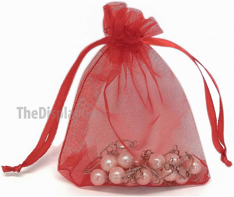TheDisplayGuys 100-Pack 3x4 Red Sheer Organza Gift Bags with Drawstring, Jewelry Candy Treat Wedding Party Favors Mesh Pouch