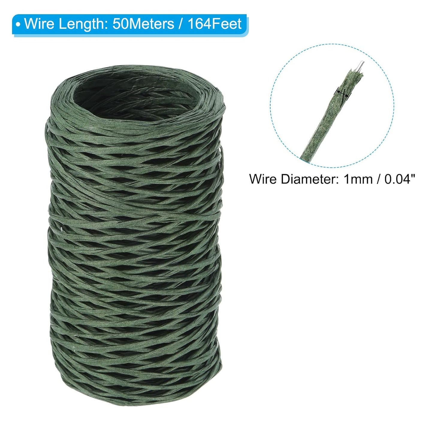 PATIKIL 164 Feet Floral Bind Wire Wrap Twine, 1mm Florist Wire Iron Wire Paper Covered Vine Wrapping Binding Wire for Flower Bouquets, Green