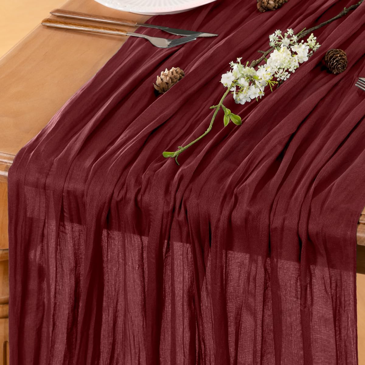 Burgundy Table Runner Cheesecloth Table Runner 10FT Farmhouse Table Runners 120 Inches Fall Table Decor Dining Room Centerpiece Wedding Boho Baby Shower Birthday