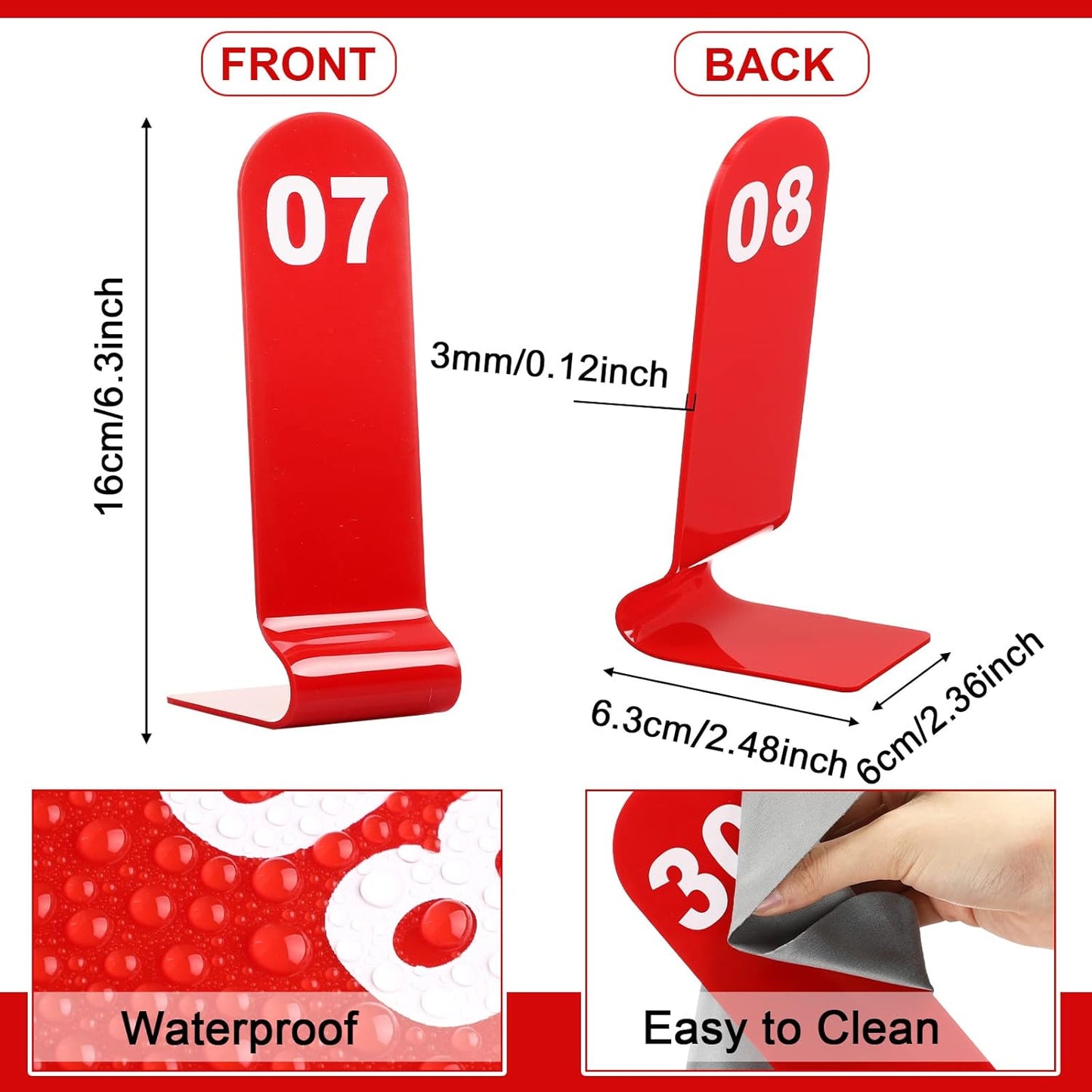 Tuanse 1-30 Table Order Numbers Restaurant Double Sided Acrylic Reception Number Stands Signs for Wedding Restaurant Seating Cafes Party Banquet(Red)