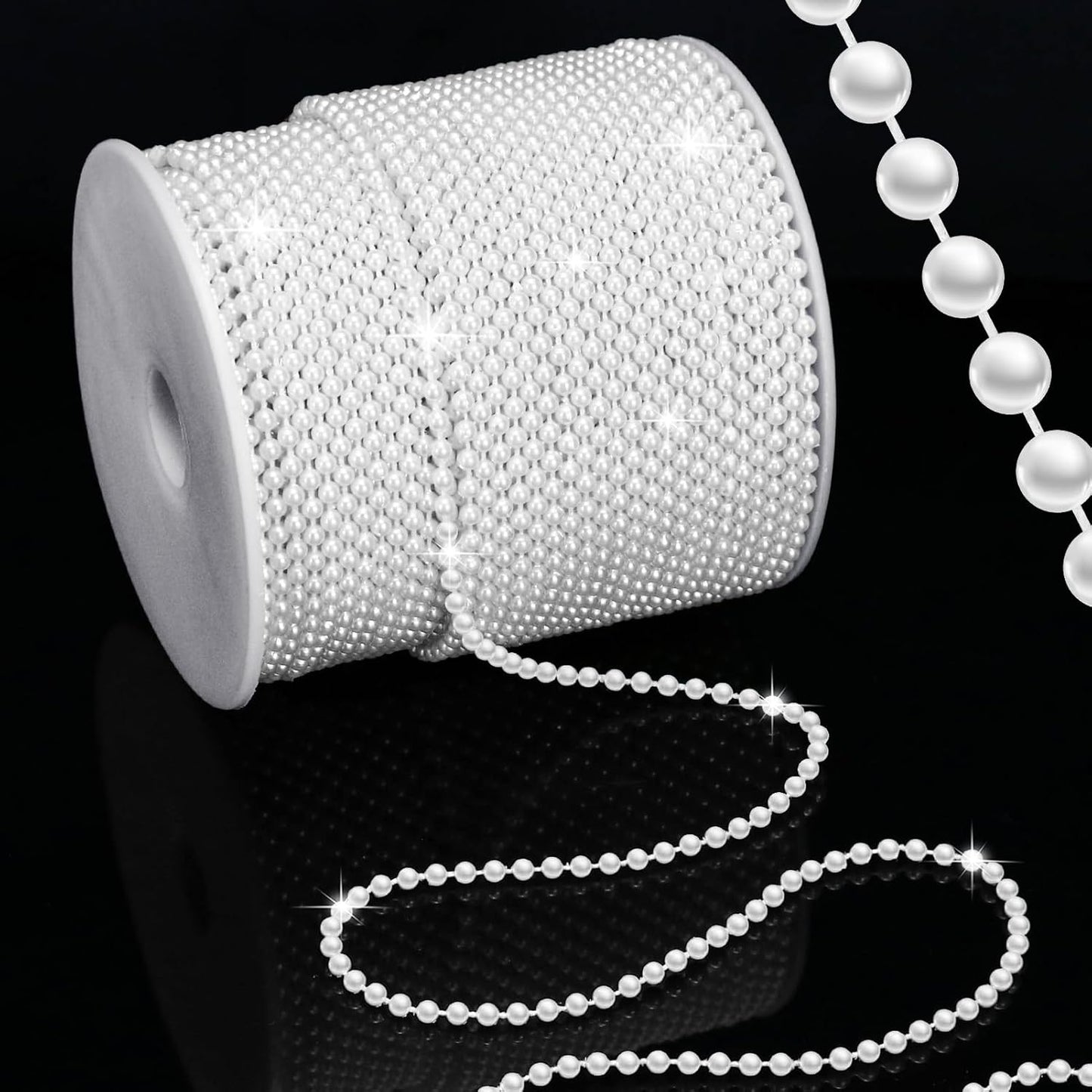 99 Feet 3mm Pearl Strings for Crafts, Artificial Pearl Beaded Garland Trim Chain Strands for Wedding Centerpieces Party Decoration Christmas Tree Garland, White