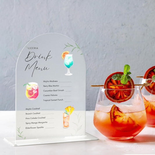 UNIQOOO 10 Pack Acrylic 5x7 Frosted Arch Table Sign for Wedding with Holders, 1/8 in Thick, DIY Blank Arch Sign Sheet Perfect for Decoration, Party,Anniversary, Event, Stand Included