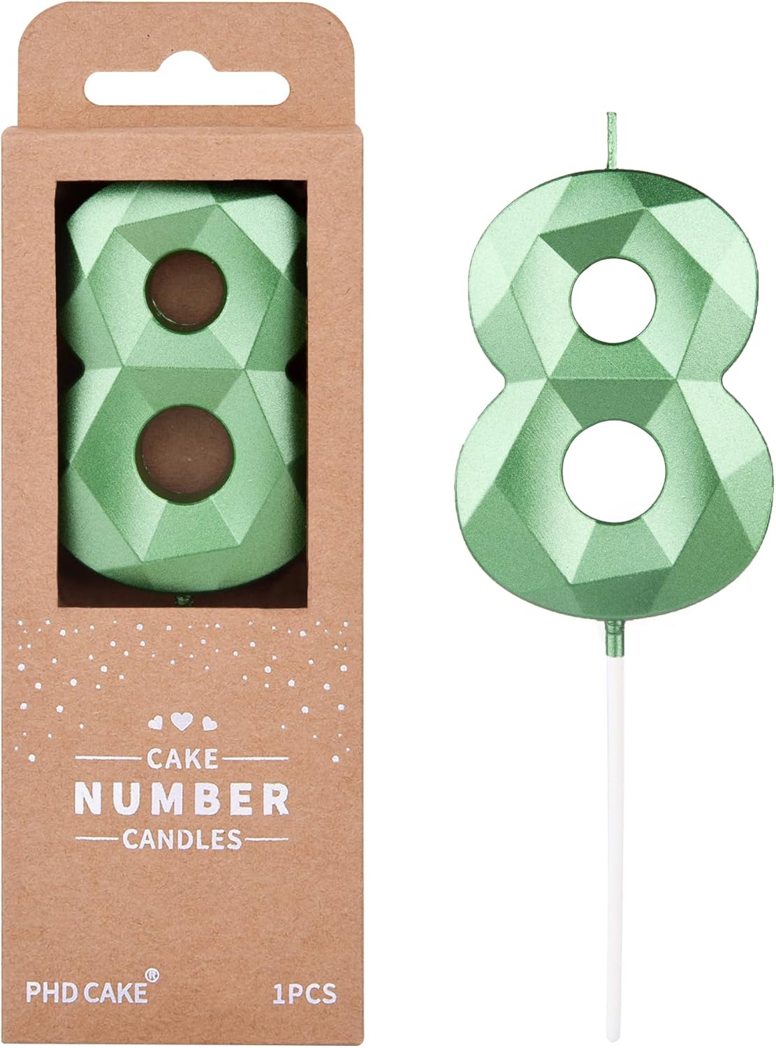 PHD CAKE 2.76 Inch Crystal Green 8 Number Cake Candle, Numeral Birthday Candles, Green Number Candles, Party Celebration