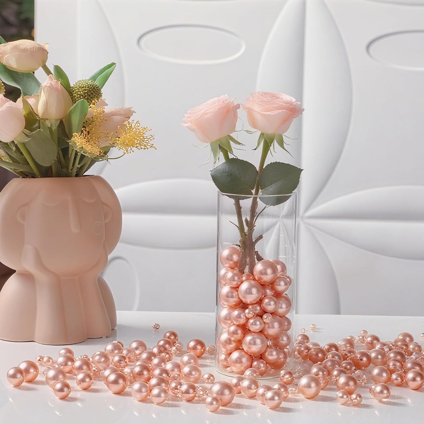 200 Pcs Vase Filler Beads Rosegold Pearl Beads for Vase No Hole Pearls for Centerpieces Vases Home Table Party Decor Wedding DIY 8/14/20mm