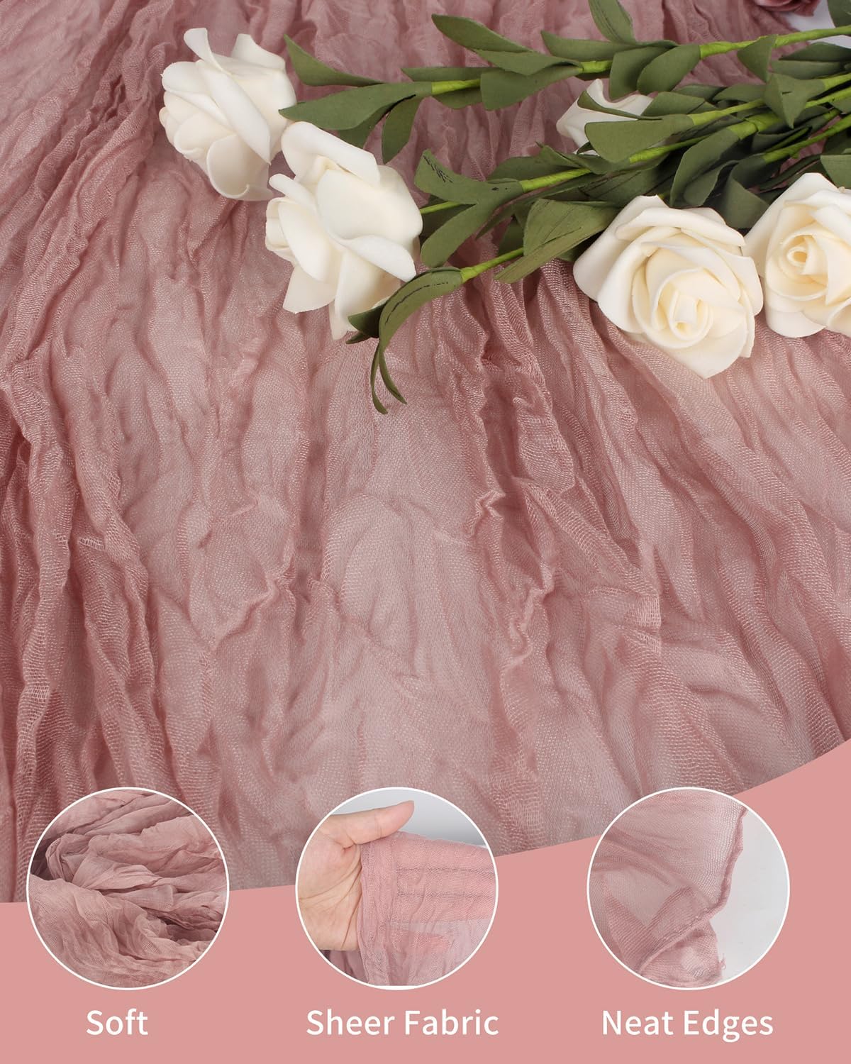 Pink Cheesecloth Table Runner 120 Inch, Dusty Pink Boho Rustic Gauze 10 FT, Summer Cheese Cloth Runner for Wedding, Baby Shower, Party, Farmhouse Centerpiece Home Decorations