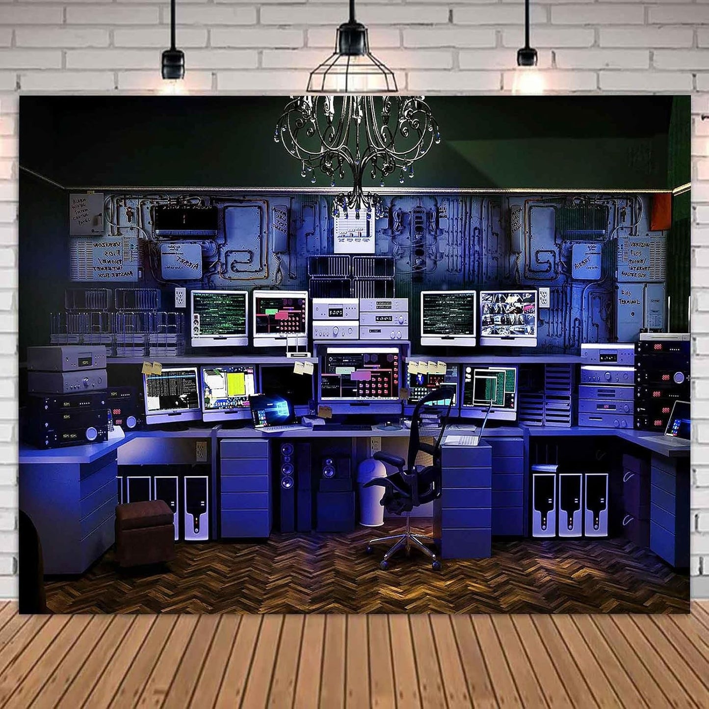 Computer Office Backdrop Retro Computer Photo Backdrop Blue Computers Hacker Room Background for Photography Party Room Decorations Photo Booth Props Supplies 7x5 YUNBDJ557