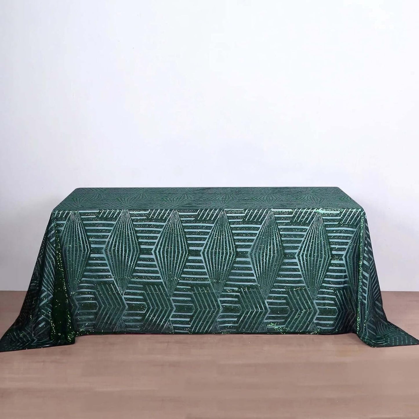 Efavormart 90"X132" Hunter Emerald Green Sparkly Sequin Geometric Tulle Rectangular Tablecloth