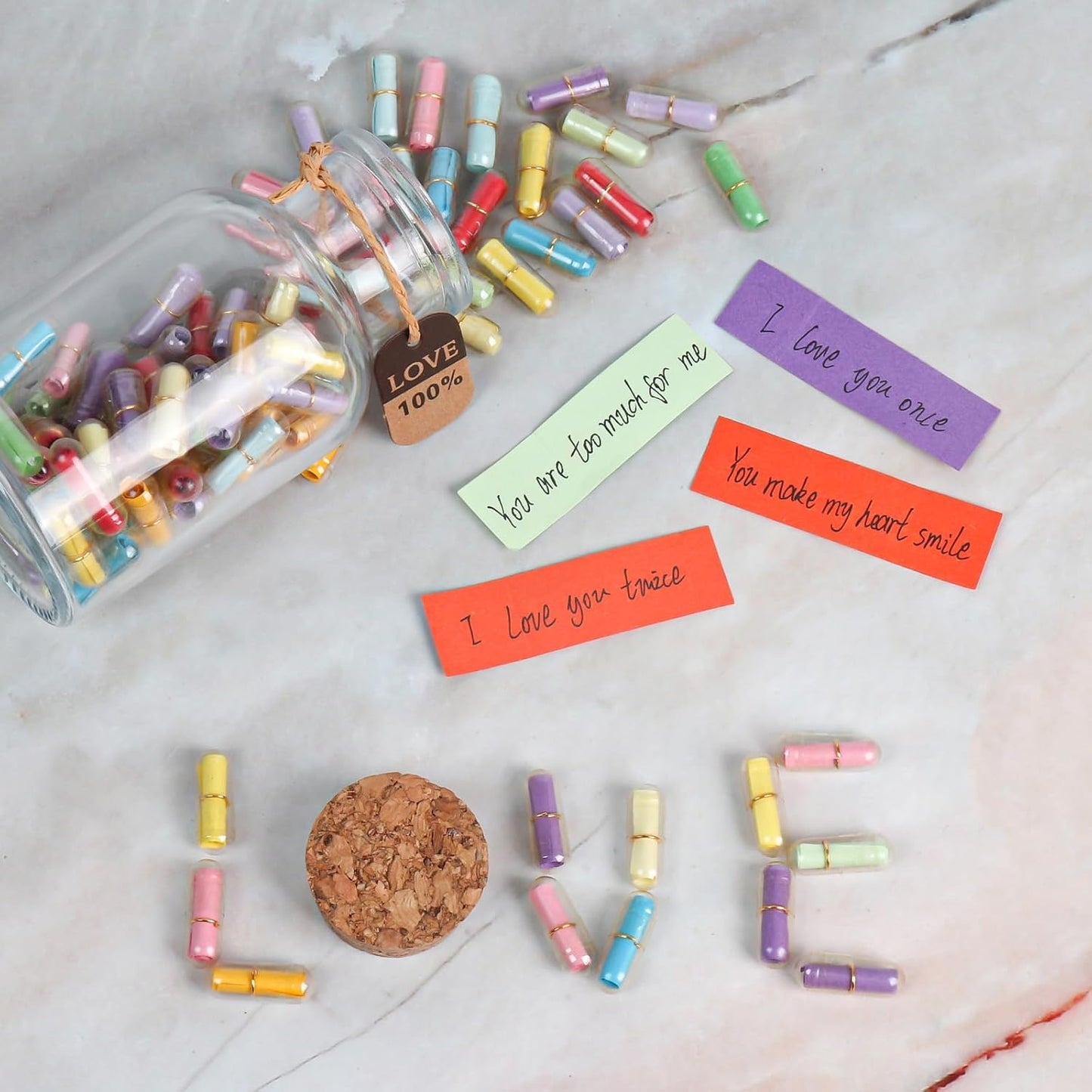 Capsule Letters Message in a Bottle,88pcs Message Pills Love Letter Gift for Boyfriend Girlfriend Wife Friend Birthday Christmas Day Anniversary Valentine Day.