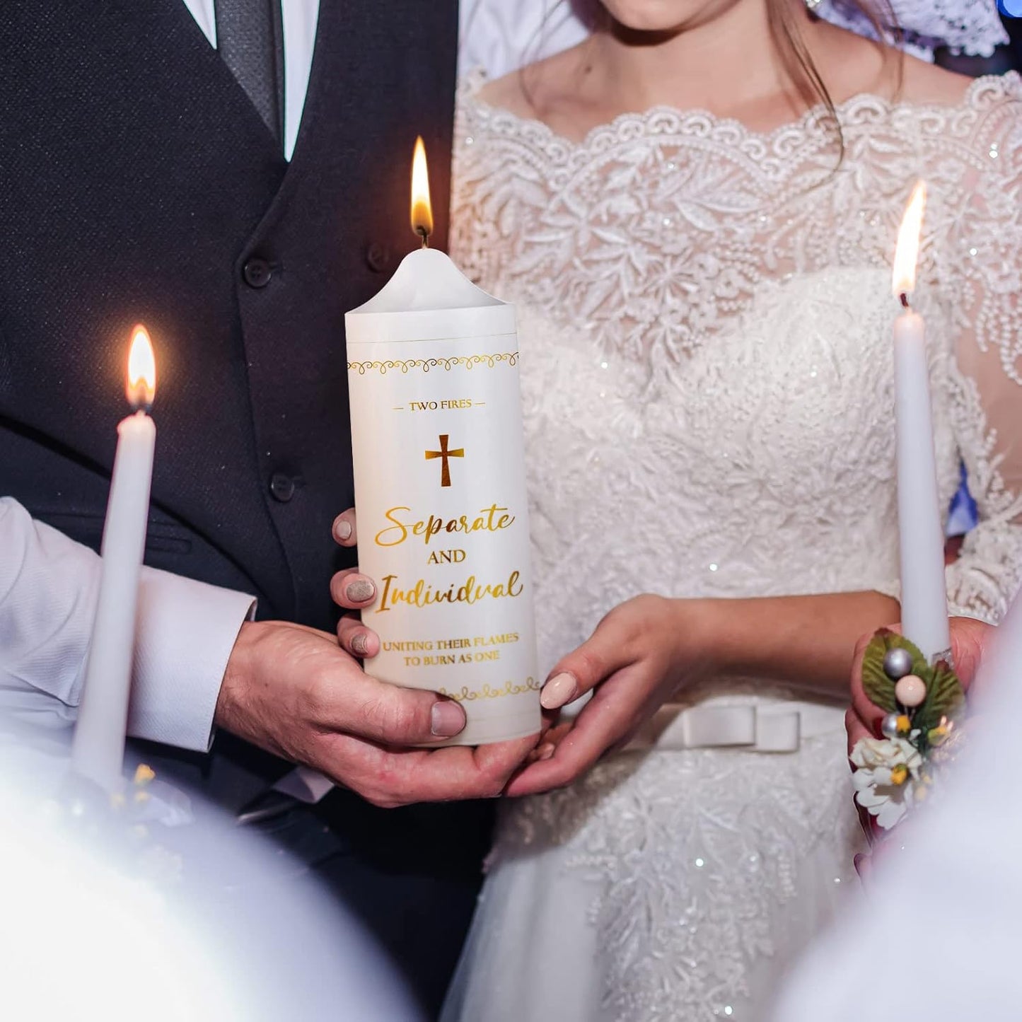 Frienda Unity Candles for Wedding Ceremony Set Wedding Unity Taper Candles Catholic Religious Ceremony Accessories(Vintage Style)