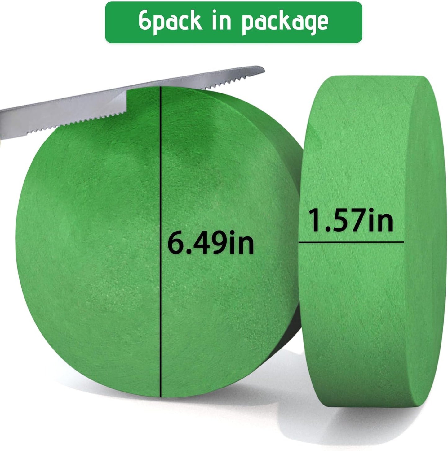 Max Shape 6 Pcs Floral Foam Round Blocks, Large Wet and Dry Green Foam for Artificial and Fresh Flower Arrangement,Flower Foam Blocks for Wedding Party Decorations (6.49 Inch)