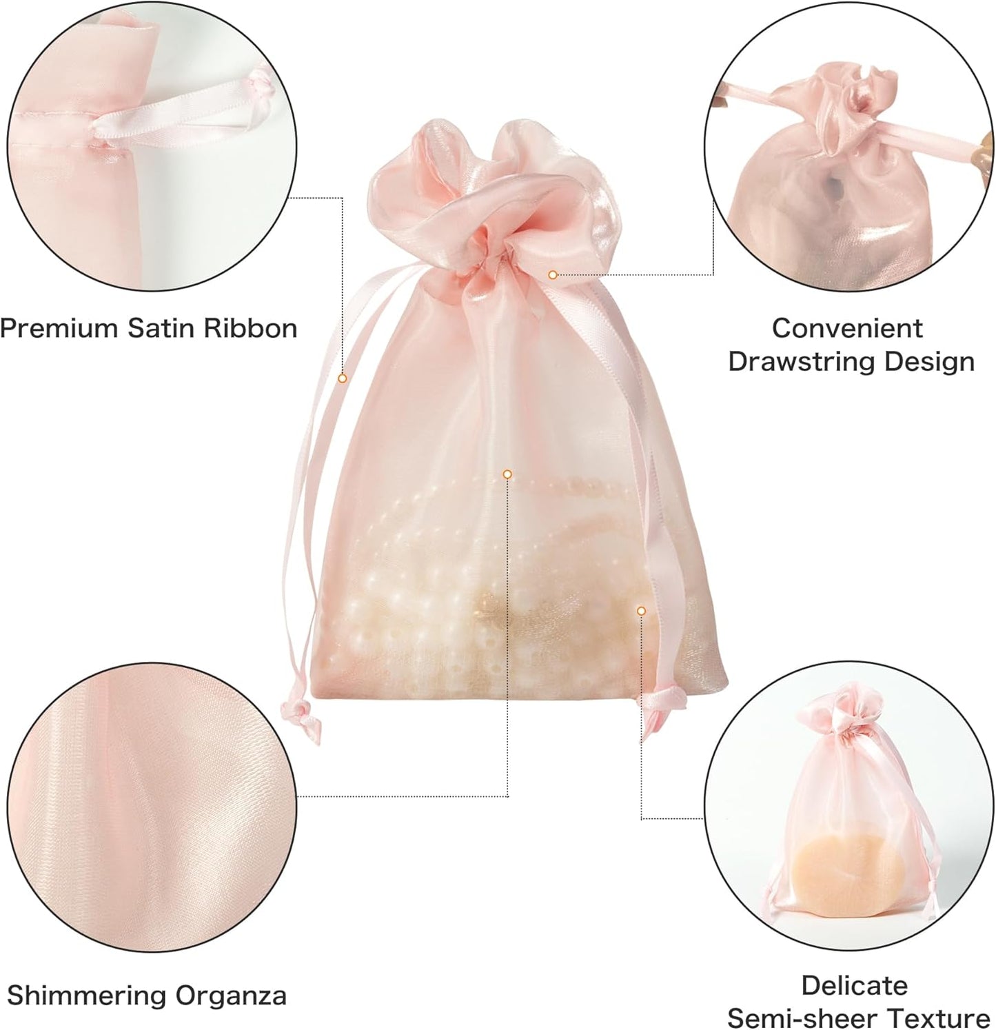 QIANF 20 Pcs Pink Small Organza Bags 4X6 inch for Wedding Favors with Drawstring, Mini Mesh Gift Bags Jewelry Pouch for Candy Bridal Shower Party Favor Baby Shower Christmas