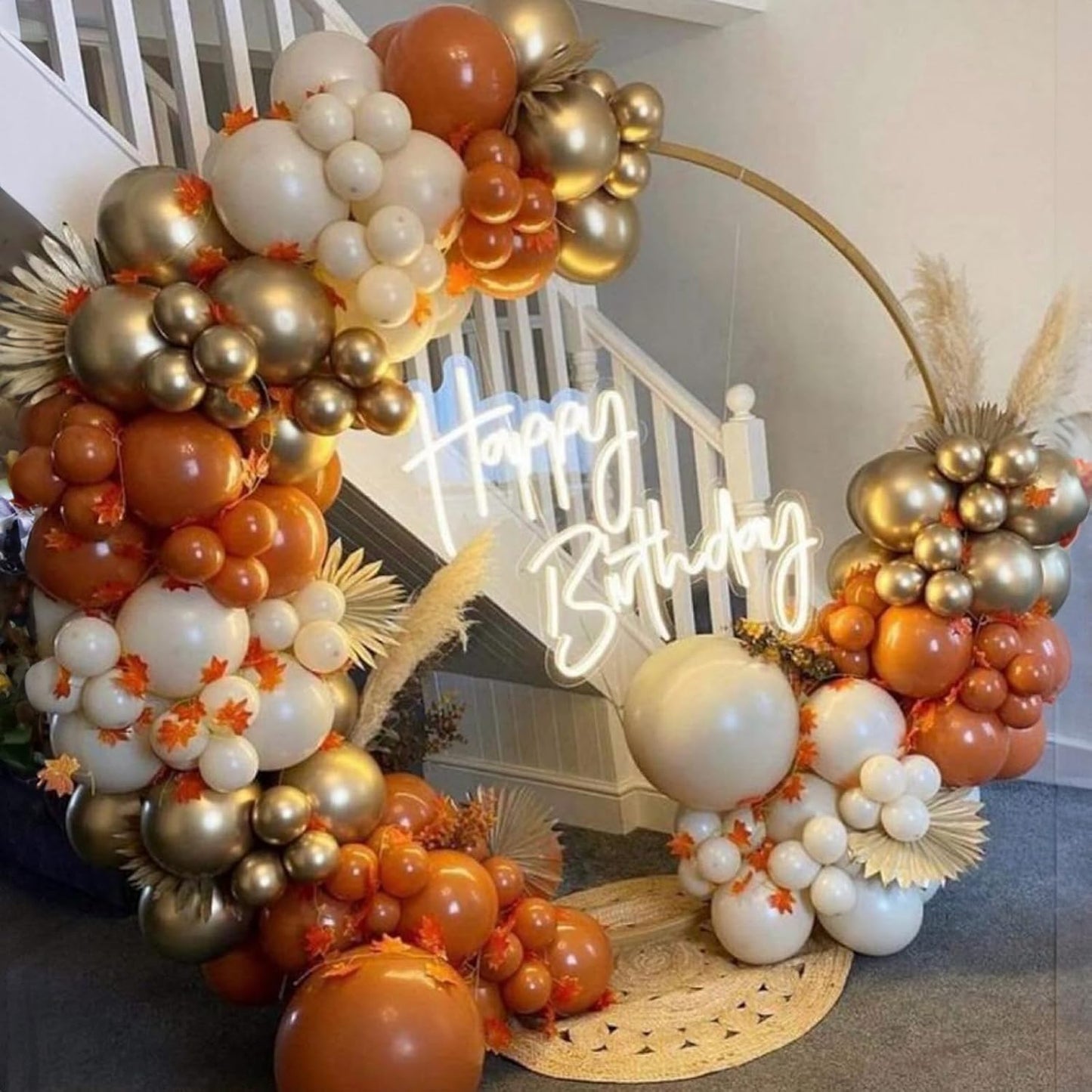 Orange Gold Balloons, 12 Inch Burnt Orange White Balloons with Metallic Gold Balloon for Autumn Harvest Thanksgiving Fall Pumpkin Theme Birthday Baby Shower Bridal Wedding Graduation Party Decorations