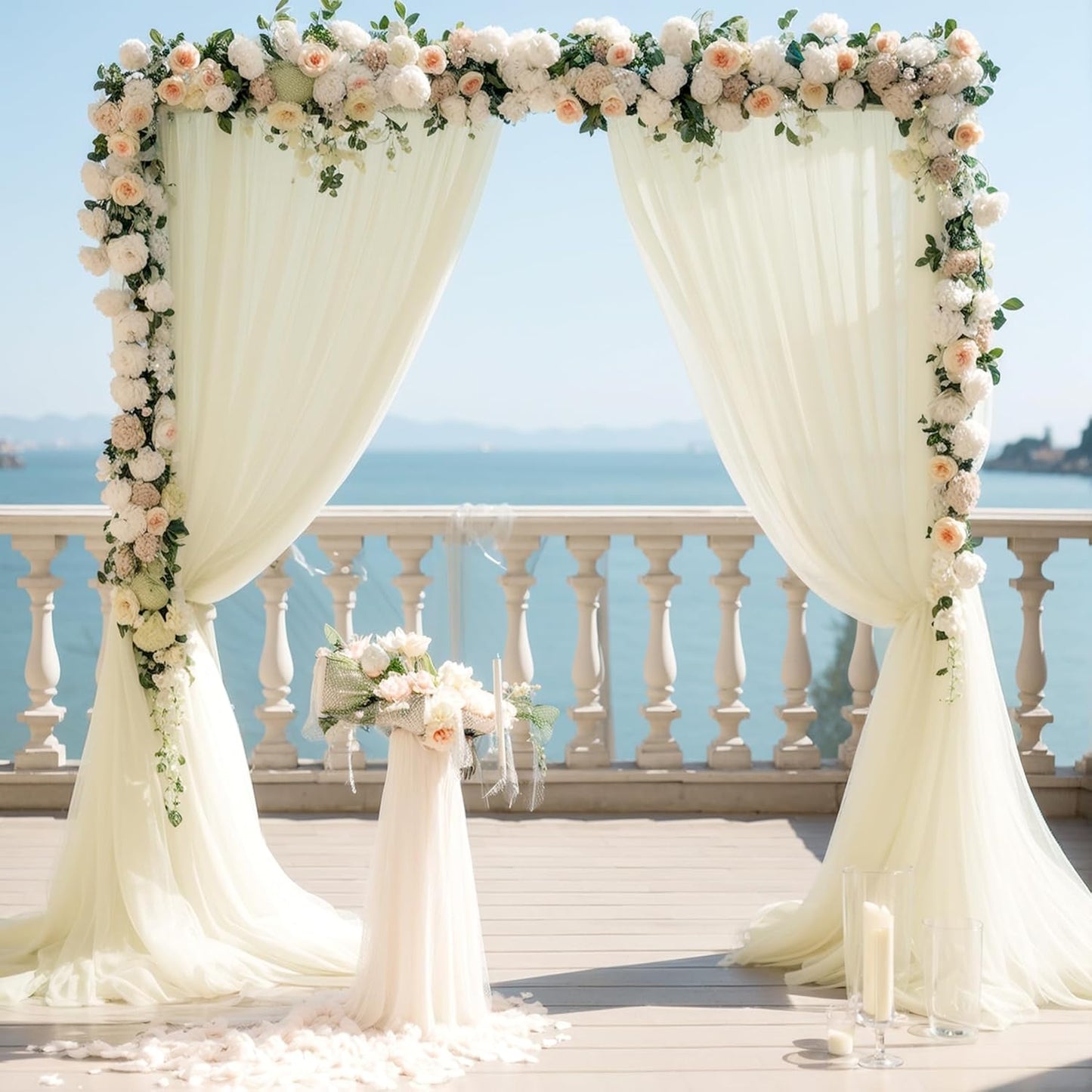 Ivory Tulle Backdrop Curtain for Wedding Parties 10ft x 10ft Sheer Backdrop Curtains for Bridal Shower Birthday Baby Shower Photo Shoot Background Decorations 2 Panels 5ft x 10ft