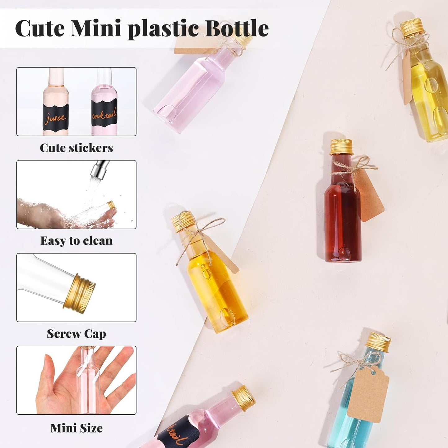 Dualshine 100 Pcs Mini Liquor Bottles, 1.7oz/50ml Shot Bottles with Gold Aluminium Caps, Reusable, Ideal for Juices, Travel, Home, Weddings, Parties