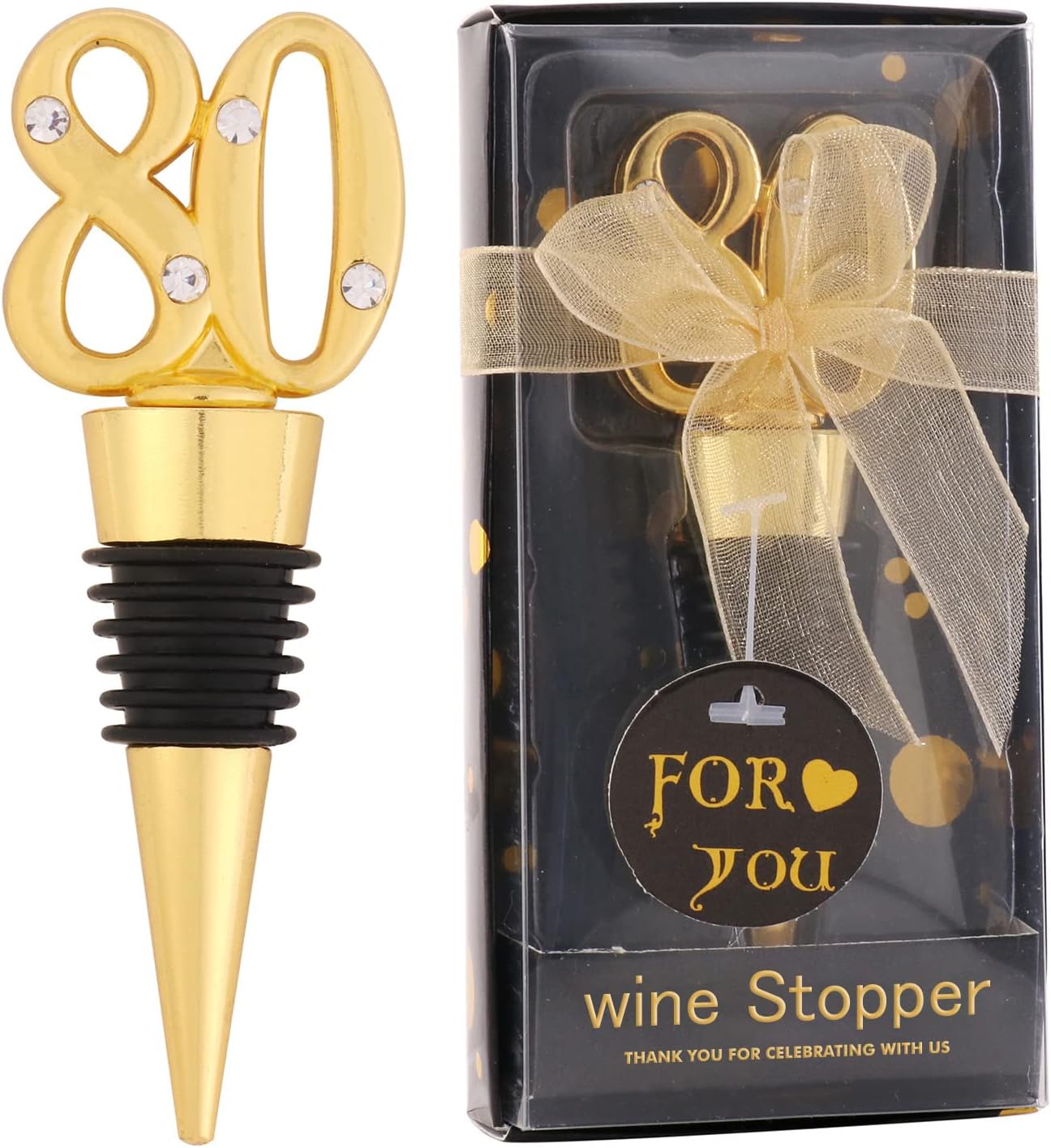 24 Pack 80th Birthday Favors For Guests-80 Years Old Wine Bottle Stoppers With Gift Box For 80th Wedding Anniversary Party Favor Decoration Souvenirs