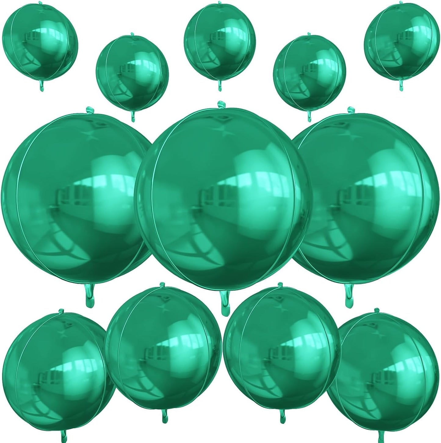 12Pcs Green Round Foil Balloons, 22" 15" 10" 4D Helium Ball Balloon, Metallic Green Foil Balloon for Birthday Graduation Wedding Anniversary New Year Eve Disco Prom Party Decorations