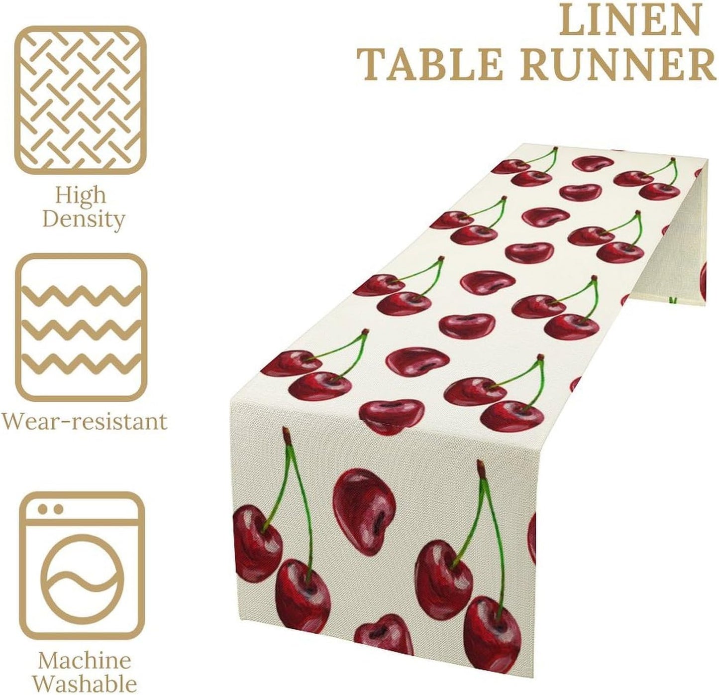 Red Cherry Table Runner Watercolor Spring Summer Wild Berry Tropical Fruit Theme Dinner Runner for Girl Baby Shower Party Holiday Home Kitchen Dining Table Decor 13x90